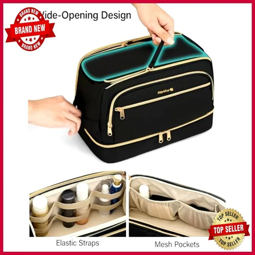 Large Water-Resistant Travel Toiletry Bag with Dual-Layer Design
